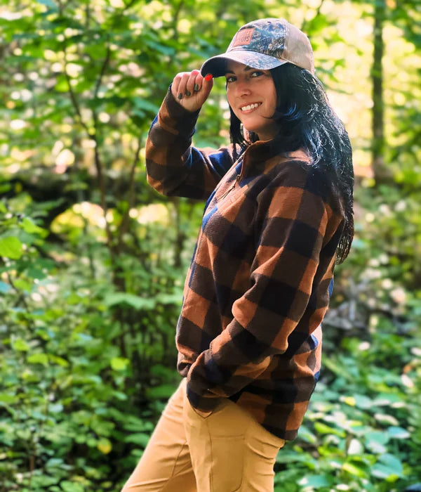 POLAR ZIP À CARREAUX BRUN POUR FEMME POULE DES BOIS