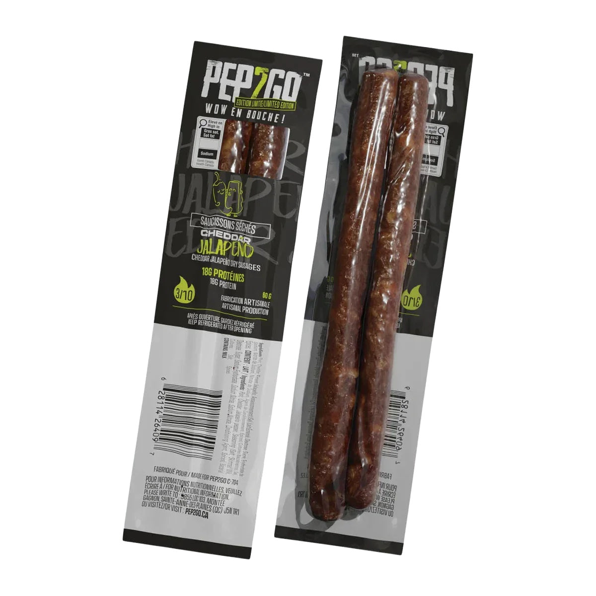 SAUCISSON SEC PEP2GO CHEDDAR ET JALAPEÑO - PLEIN AIR CAMPING ET SURVIE - NOURRITURE