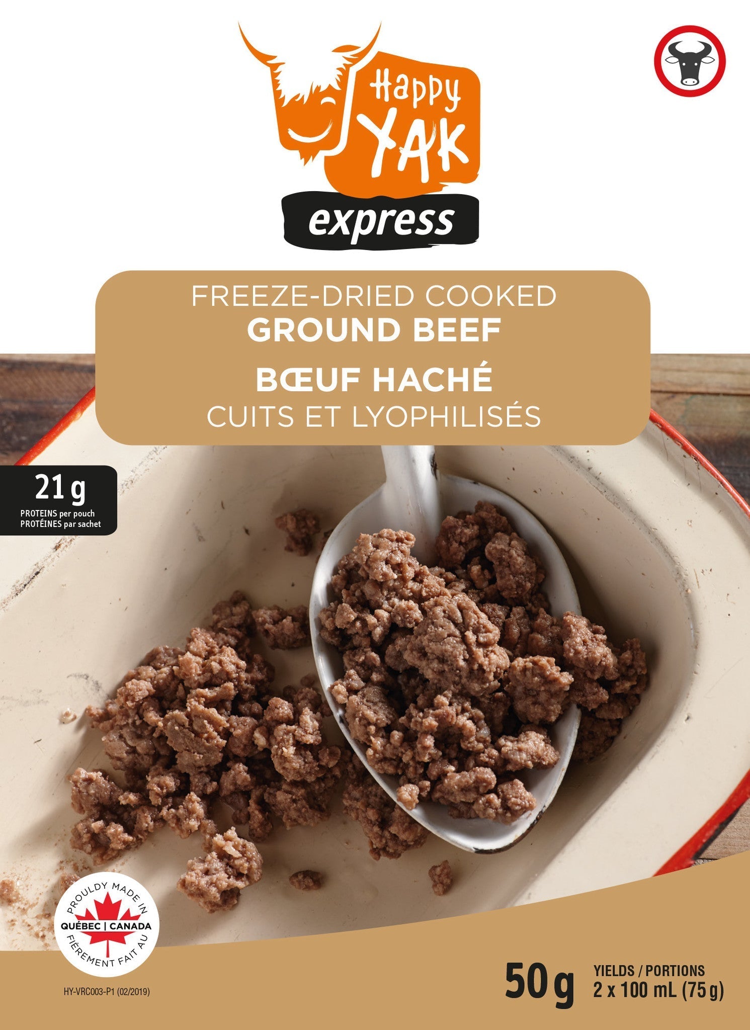 BOEUF HACHÉ CUIT ET LYOPHILISÉ (50GR) HAPPY YAK - PLEIN AIR CAMPING ET SURVIE - NOURRITURE