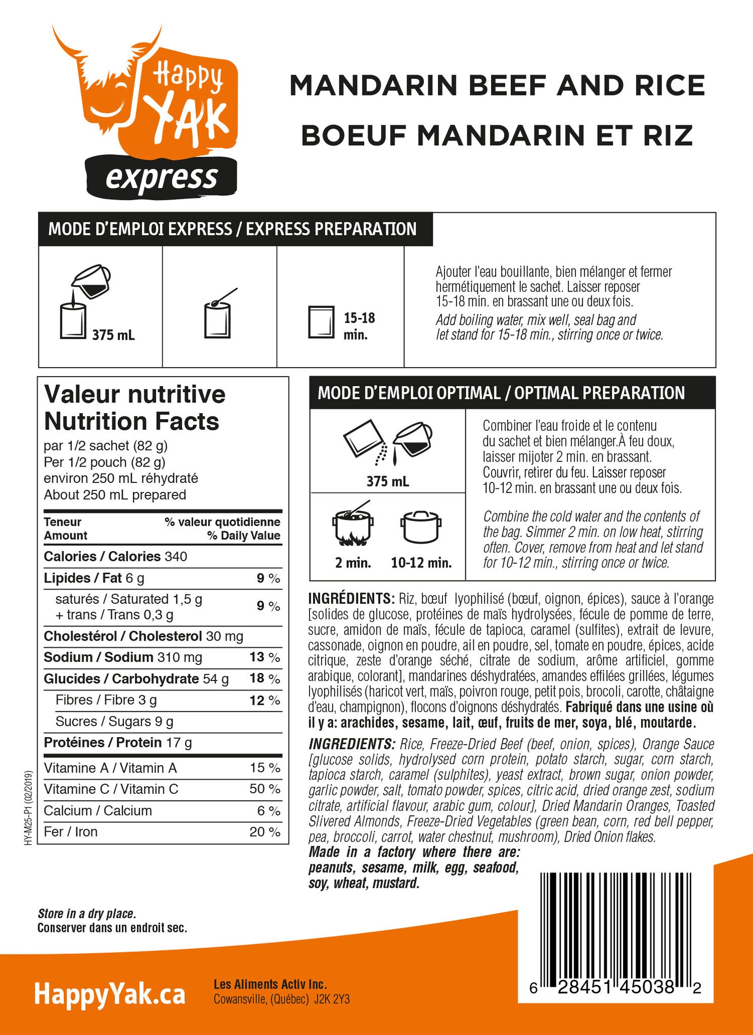 BOEUF MANDARIN ET RIZ HAPPY YAK - PLEIN AIR CAMPING ET SURVIE - NOURRITURE