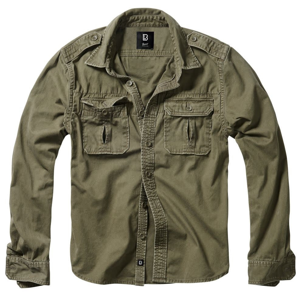 CHEMISE STYLE AUTHENTIQUE À MANCHES LONGUES BRANDIT - VERT OLIVE / SMALL - VÊTEMENTS - CHEMISES