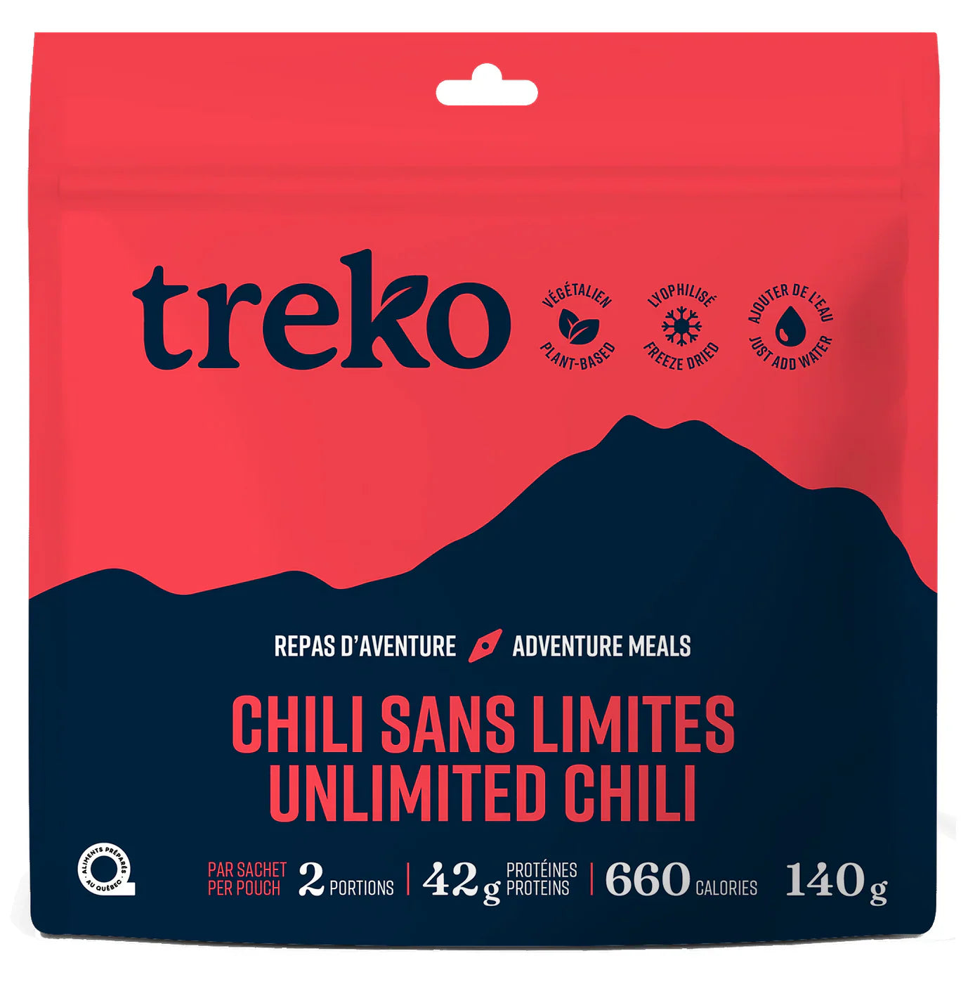 CHILI SANS LIMITE TREKO - 2 PORTIONS PAR SACHET - PLEIN AIR CAMPING ET SURVIE - NOURRITURE