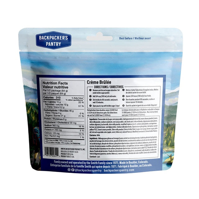 CRÈME BRÛLÉE - 2 PORTIONS - BACKPACKERS PANTRY - PLEIN AIR CAMPING ET SURVIE - NOURRITURE