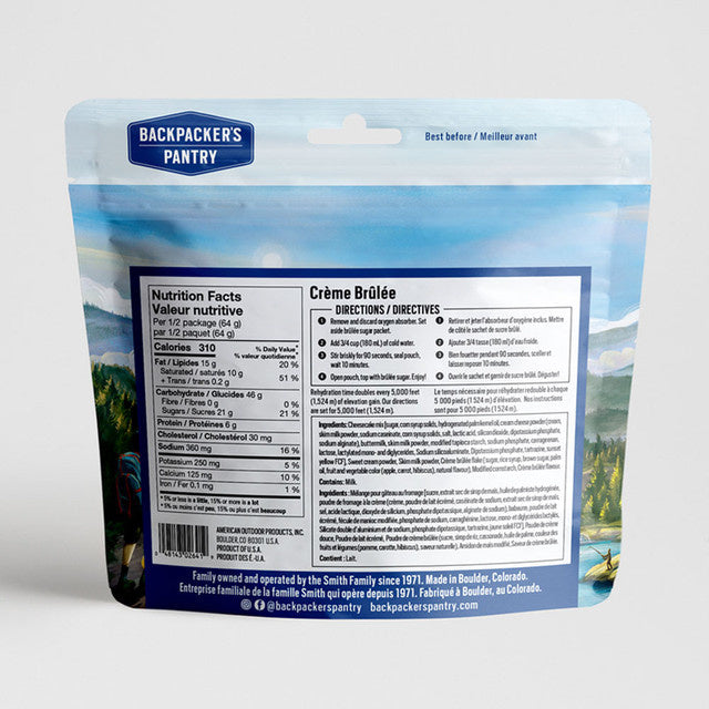 CRÈME BRÛLÉE - 2 PORTIONS - BACKPACKERS PANTRY - PLEIN AIR CAMPING ET SURVIE - NOURRITURE