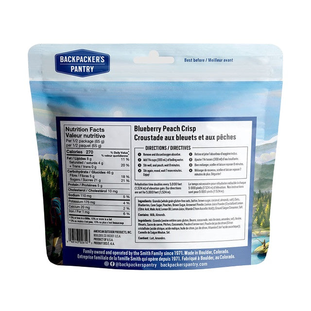 CROUSTADE AUX BLEUETS ET AUX PÊCHES - 2 PORTIONS - BACKPACKERS PANTRY - PLEIN AIR CAMPING ET SURVIE - NOURRITURE