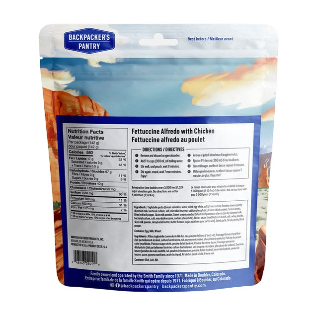 FETTUCCINI ALFREDO AU POULET - 1 PORTION - BACKPACKERS PANTRY - PLEIN AIR CAMPING ET SURVIE - NOURRITURE