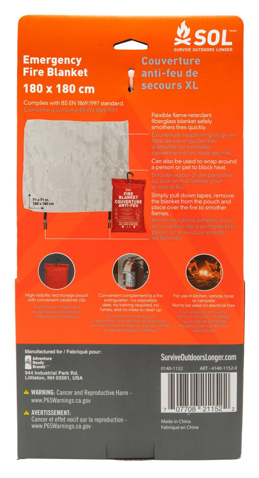 GRANDE COUVERTURE ANTI-FEU D’URGENCE - PLEIN AIR CAMPING ET SURVIE - COUVERTURES ET ABRIS