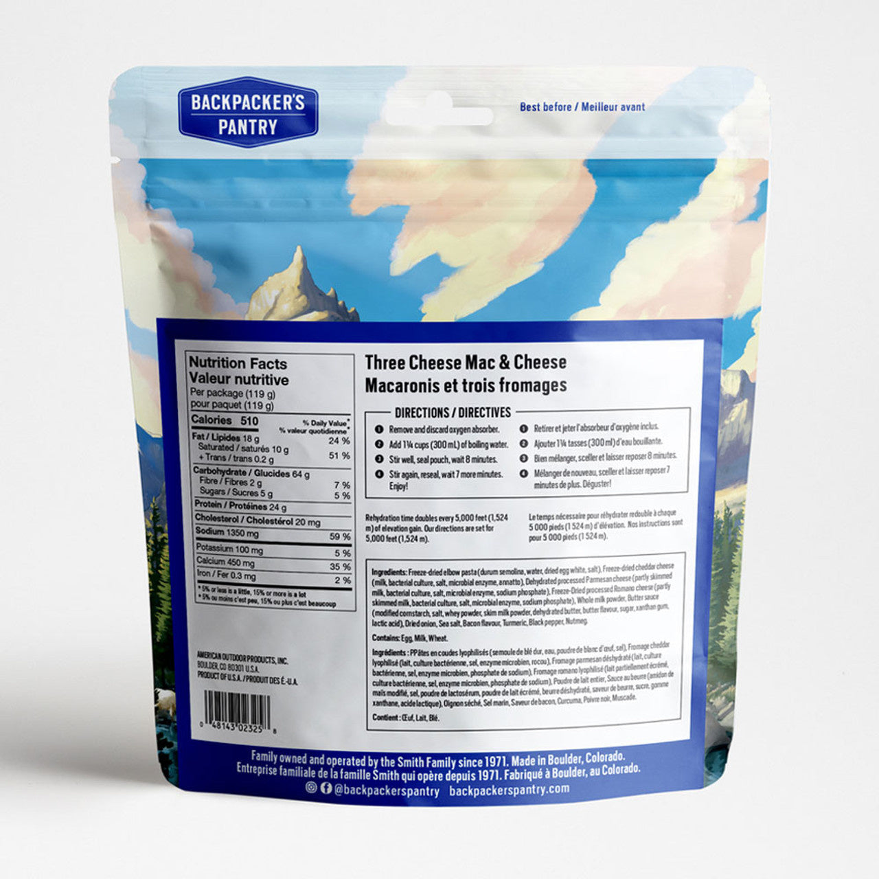 MACARONIS AUX TROIS FROMAGES - 1 PORTION - BACKPACKERS PANTRY - PLEIN AIR CAMPING ET SURVIE - NOURRITURE