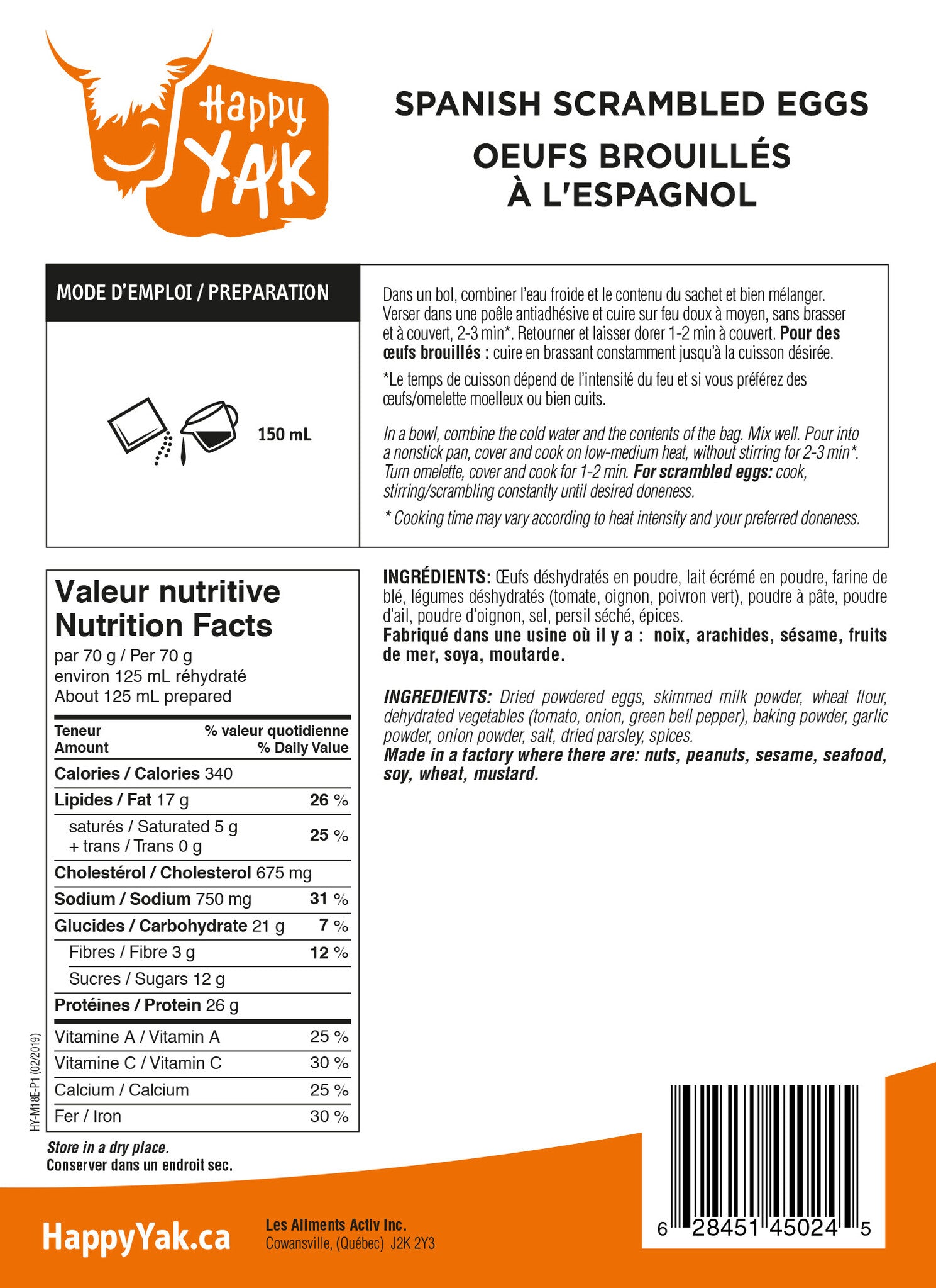 OEUFS BROUILLÉS À L’ESPAGNOL HAPPY YAK - PLEIN AIR CAMPING ET SURVIE - NOURRITURE