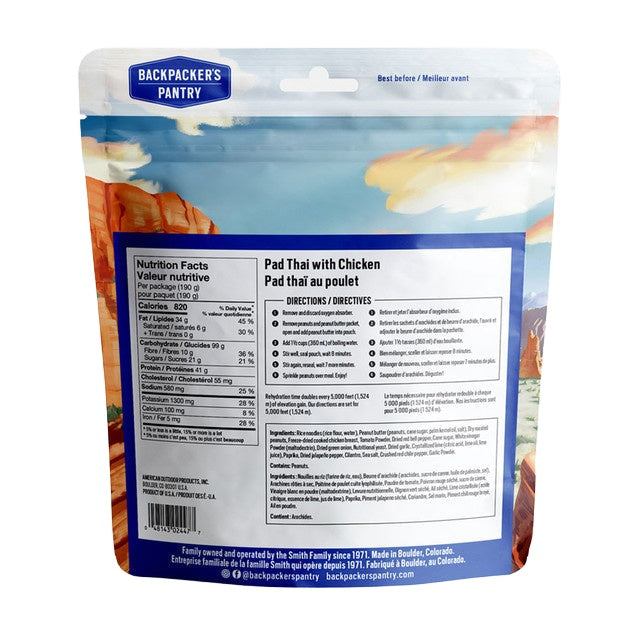 PAD THAï AU POULET -1 PORTION - BACKPACKERS PANTRY - PLEIN AIR CAMPING ET SURVIE - NOURRITURE