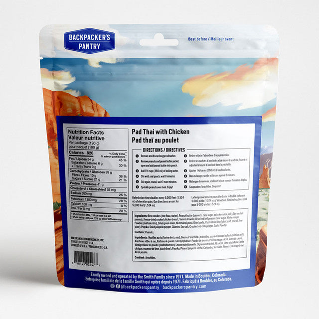 PAD THAï AU POULET -1 PORTION - BACKPACKERS PANTRY - PLEIN AIR CAMPING ET SURVIE - NOURRITURE