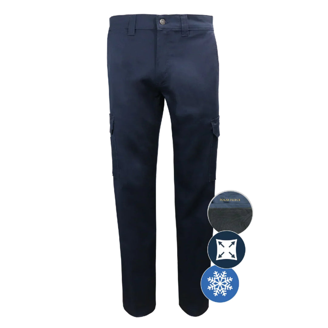PANTALONS DE TRAVAIL CARGO EXTENSIBLES DOUBLÉS MODÈLE 011EXD - MARINE / 28 / 32 - PANTALONS DOUBLÉS