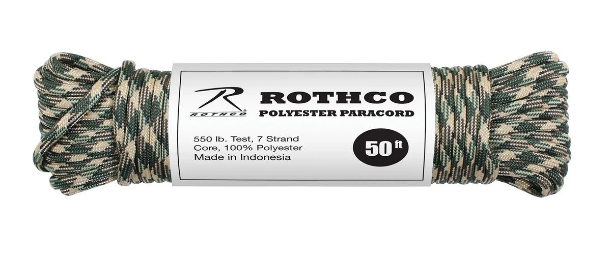 PARACORDE ROTHCO 550 LB TYPE III 100 PIEDS - CAMO VERT - PLEIN AIR CAMPING ET SURVIE - CORDAGES