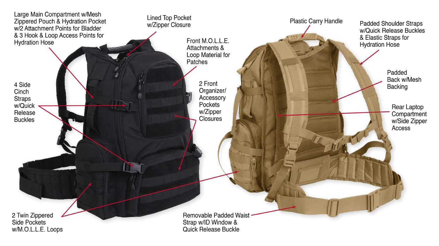 SAC À DOS TACTIQUE MULTI-COMPARTIMENTS ET MOLLE - SACS ET RANGEMENT - SACS À