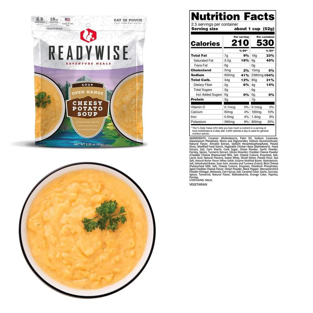 SOUPE AUX POMMES DE TERRE ET FROMAGE READYWISE - PLEIN AIR CAMPING ET SURVIE - NOURRITURE