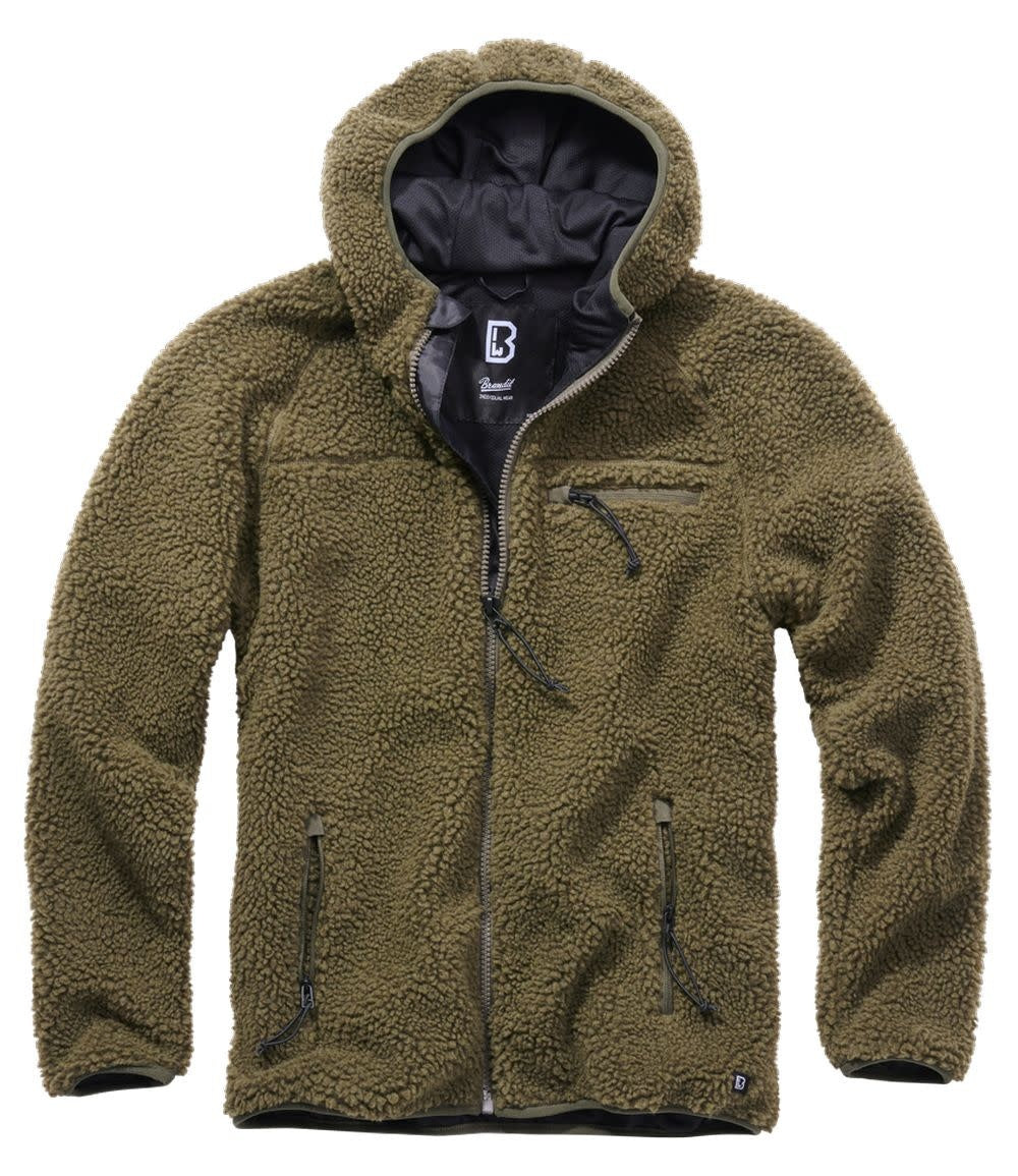 VESTE EN POLAR À CAPUCHON DE TYPE TEDDY BRANDIT - VERT OLIVE / 2X-LARGE - VÊTEMENTS - VESTES EN POLAR