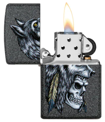 ZIPPO CRÂNE AVEC TÊTE DE LOUP ET PLUMES - PLEIN AIR CAMPING ET SURVIE - BRIQUETS