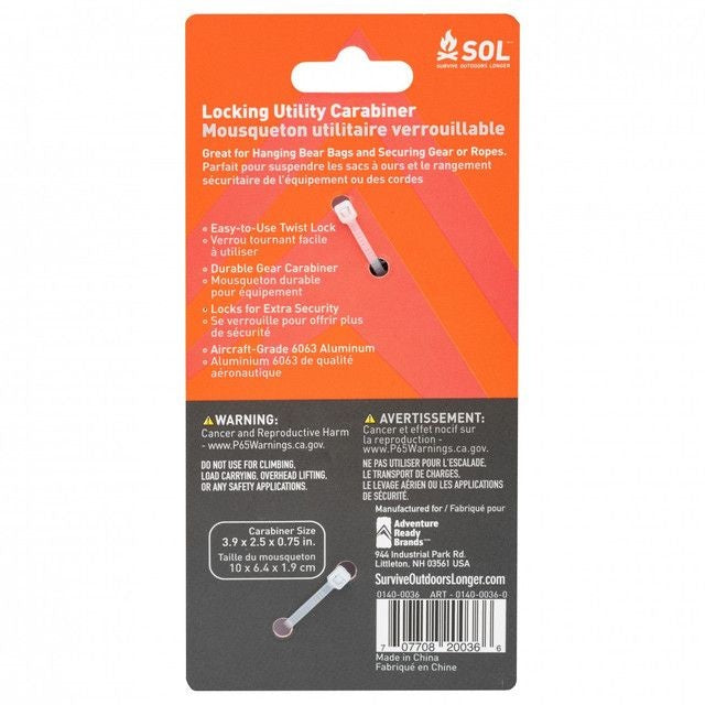MOUSQUETON UTILITAIRE VERROUILLABLE - SURVIVE OUTDOORS LONGER