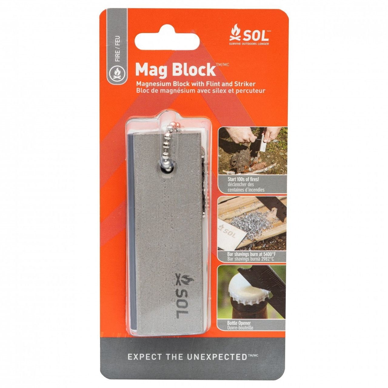 BLOC DE MAGNÉSIUM AVEC SILEX ET PERCUTEUR - SURVIVE OUTDOORS LONGER