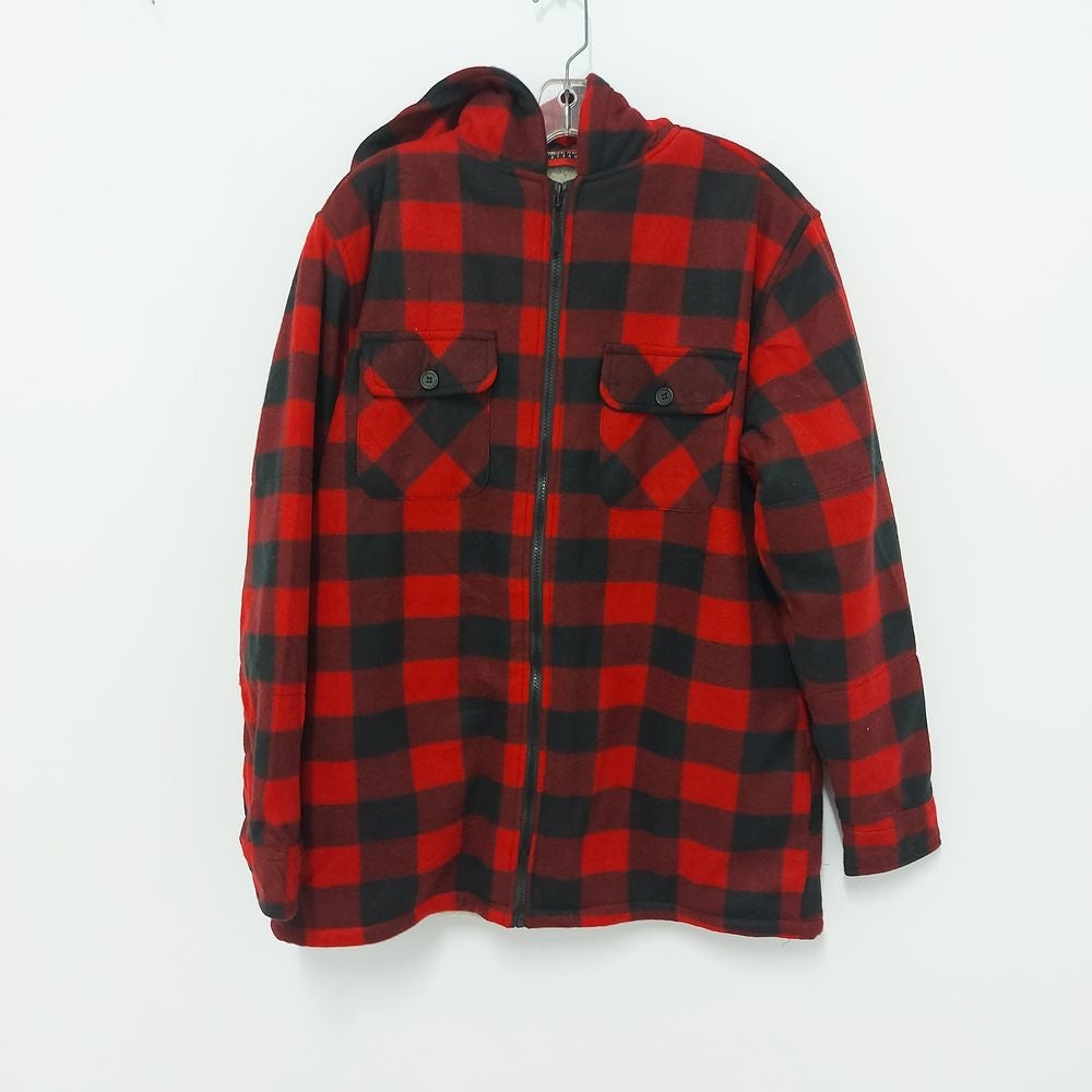 VESTE À CARREAUX EN POLAR AVEC CAPUCHON