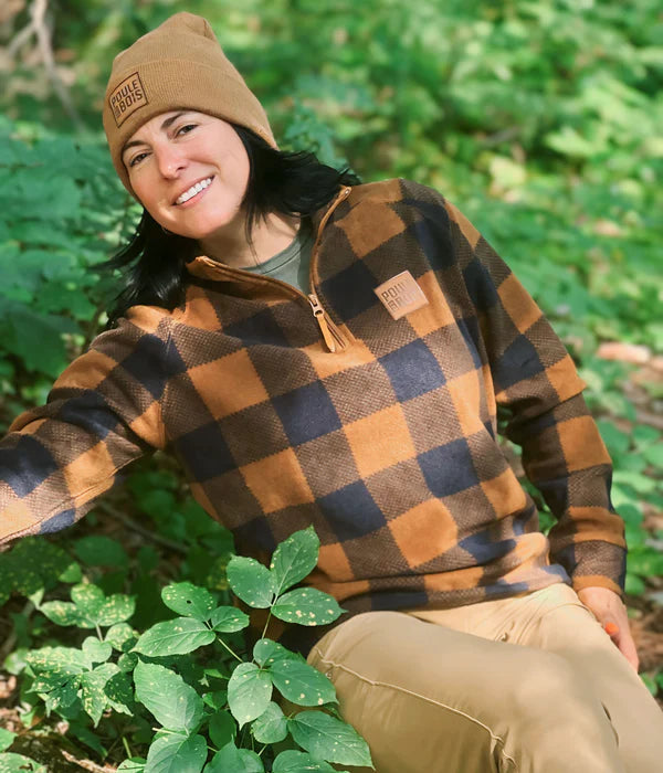 POLAR ZIP À CARREAUX BRUN POUR FEMME POULE DES BOIS
