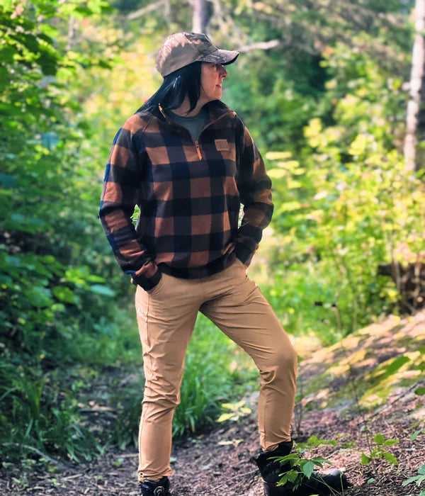 POLAR ZIP À CARREAUX BRUN POUR FEMME POULE DES BOIS