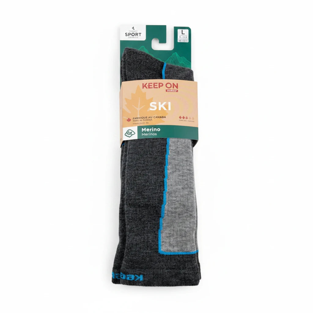 BAS DE SKI MÉRINOS SKI CHARCOAL ET BLEU - VÊTEMENTS - BAS