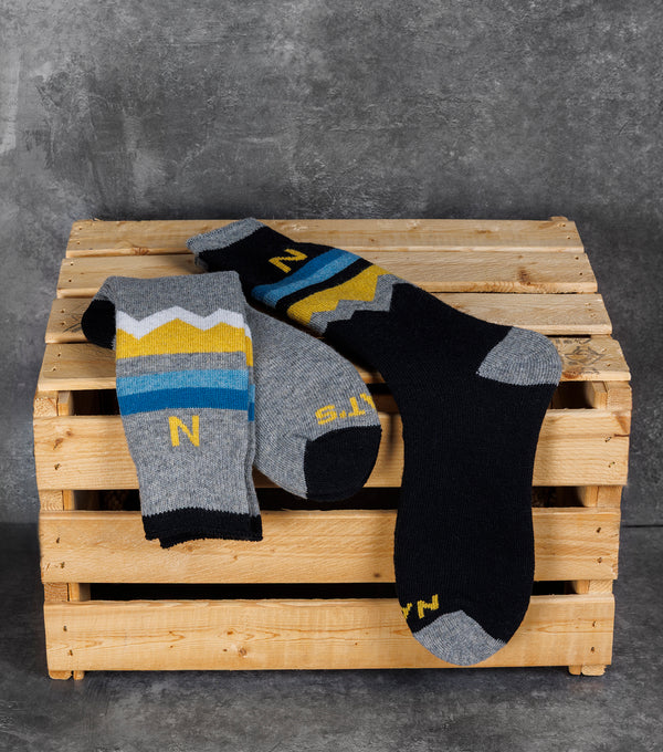 BAS D’HIVER EN LAINE DE MÉRINO PAQUET DE 3 NT005 - GRIS ET JAUNE / 9-12 - BAS