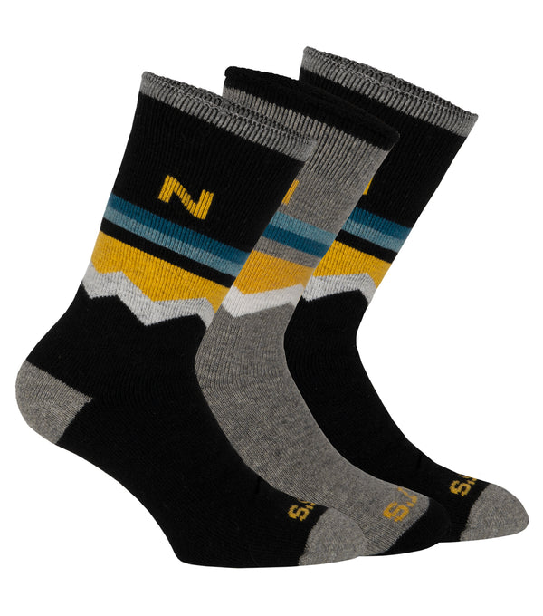 BAS D’HIVER EN LAINE DE MÉRINO PAQUET DE 3 NT005 - GRIS ET JAUNE / 9-12 - BAS
