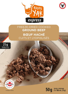 BOEUF HACHÉ CUIT ET LYOPHILISÉ (50GR) HAPPY YAK - PLEIN AIR CAMPING ET SURVIE - NOURRITURE