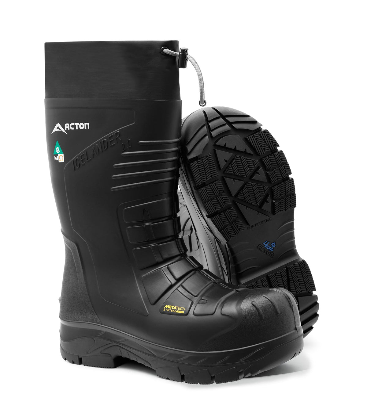 Bottes de travail Acton Icelander 2.0 noires, vue trois quarts avec semelle visible