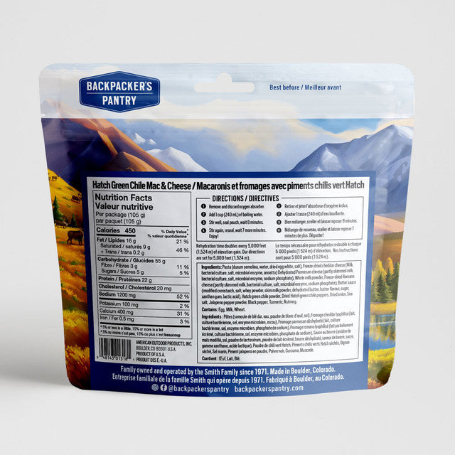 HATCH GREEN CHILI MACARONI AND CHEESE - 1 SERVING - BACKPACKERS PANTRY