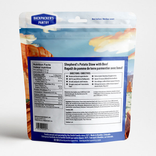 RAGOÛT DE POMME DE TERRE PARMENTIER AVEC BOEUF - 1 PORTION - BACKPACKERS PANTRY