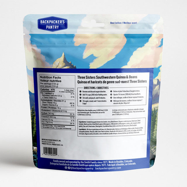 QUINOA ET HARICOTS DE GENRE SUD-OUEST THREE SISTERS - 1 PORTION - BACKPACKERS PANTRY