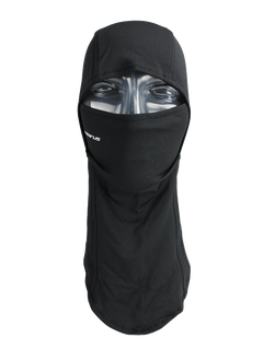 Cagoule Seirus Dynamax Hinged Headliner noire, vue de face avec le bas du visage couvert