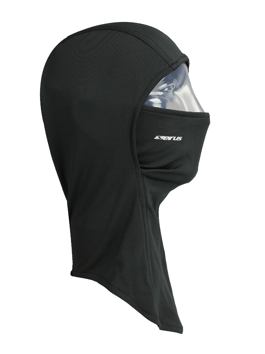 Cagoule LiteWave50 Hinged Headliner noire, vue de profil et couverture du cou