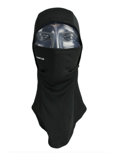Cagoule Seirus LiteWave50 Hinged Headliner noire, vue de face avec le visage couvert