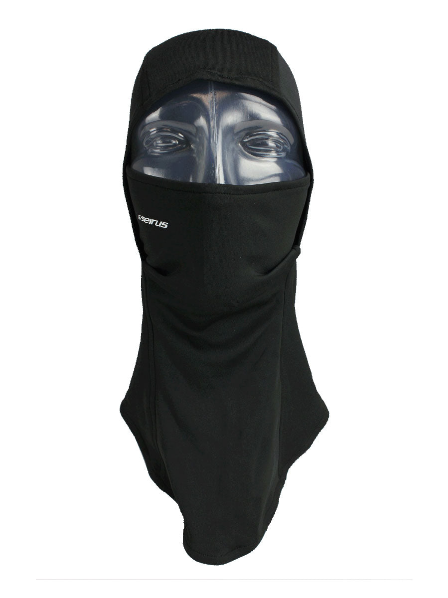 Cagoule Seirus LiteWave50 Hinged Headliner noire, vue de face avec le visage couvert