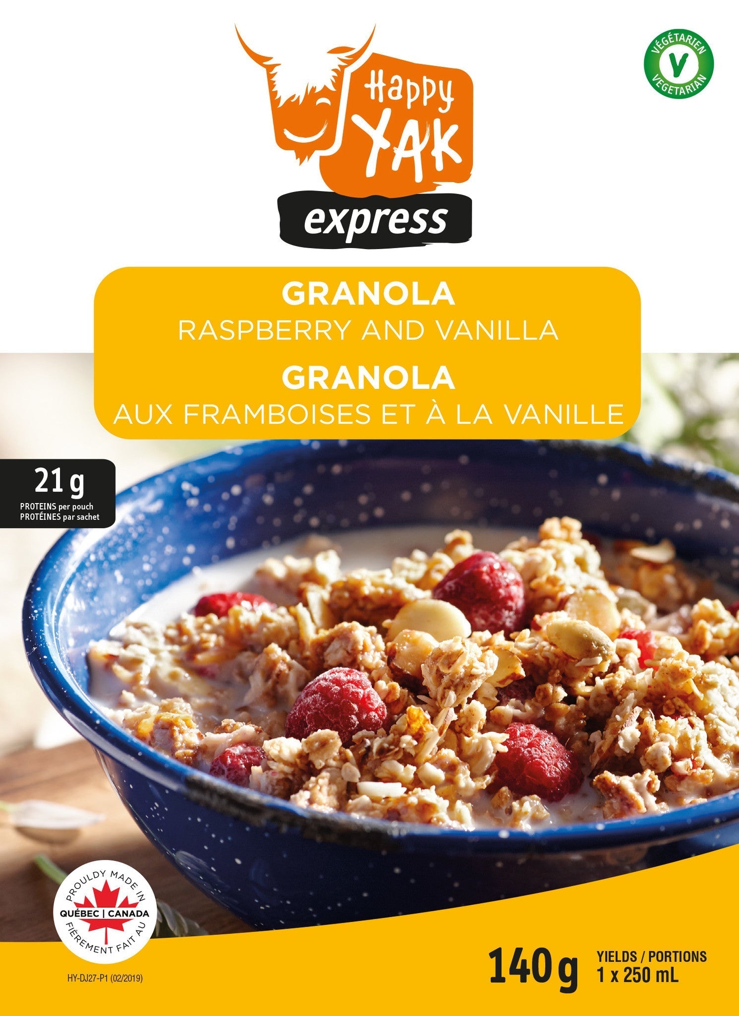 GRANOLA AUX FRAMBOISES ET VANILLE HAPPY YAK - PLEIN AIR CAMPING ET SURVIE - NOURRITURE