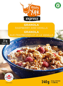 GRANOLA AUX FRAMBOISES ET VANILLE HAPPY YAK - PLEIN AIR CAMPING ET SURVIE - NOURRITURE