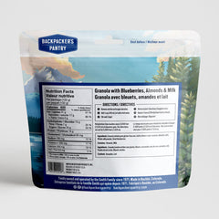 GRANOLA AVEC BLEUETS ET LAIT - 1 PORTION - BACKPACKERS PANTRY - PLEIN AIR CAMPING ET SURVIE - NOURRITURE