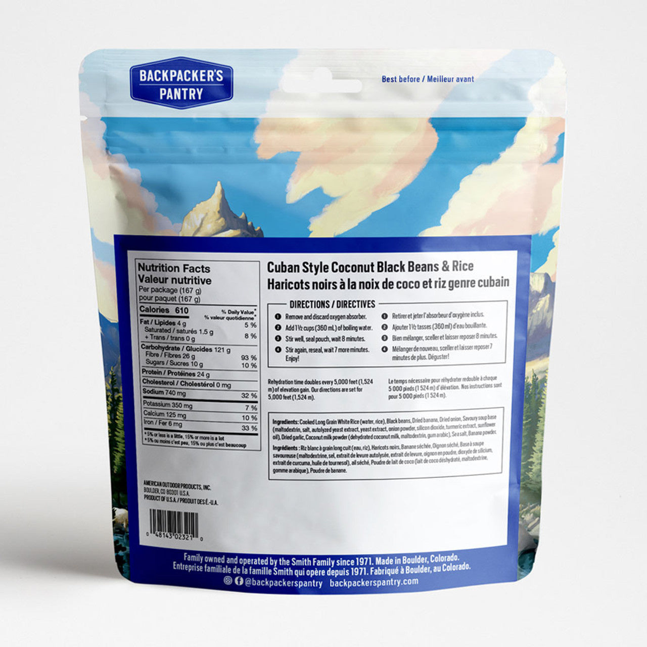 HARICOTS NOIRS À LA NOIX DE COCO ET RIZ GENRE CUBAIN - 1 PORTION - BACKPACKERS PANTRY - PLEIN AIR CAMPING ET SURVIE