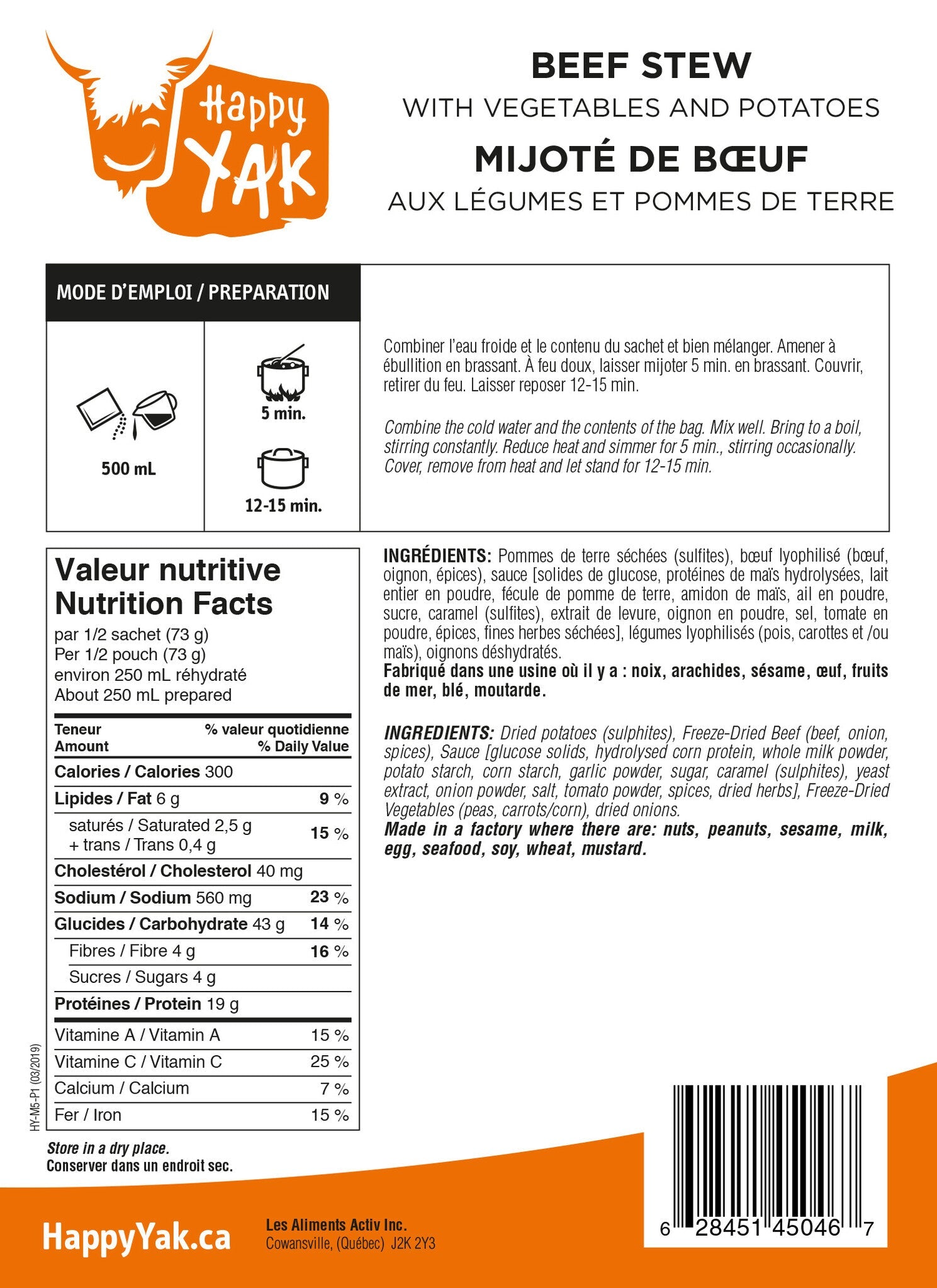 MIJOTÉ BOEUF AUX LÉGUMES ET POMMES DE TERRE HAPPY YAK