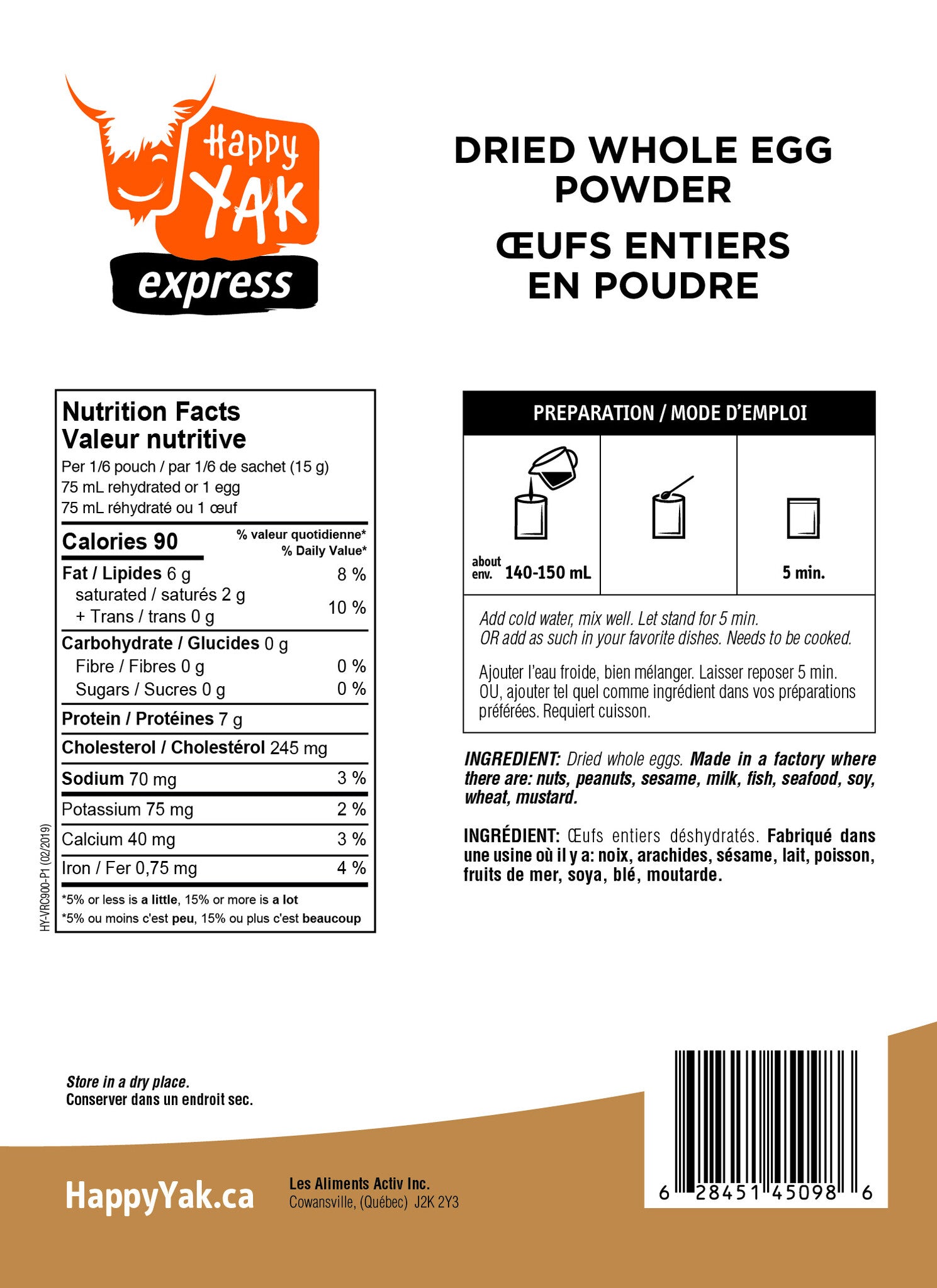 OEUFS ENTIERS EN POUDRE (100 GR) HAPPY YAK