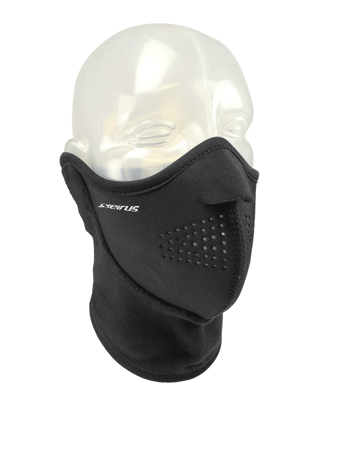 Détail du masque noir Seirus Neofleece Combo Scarf et de sa découpe sous les yeux