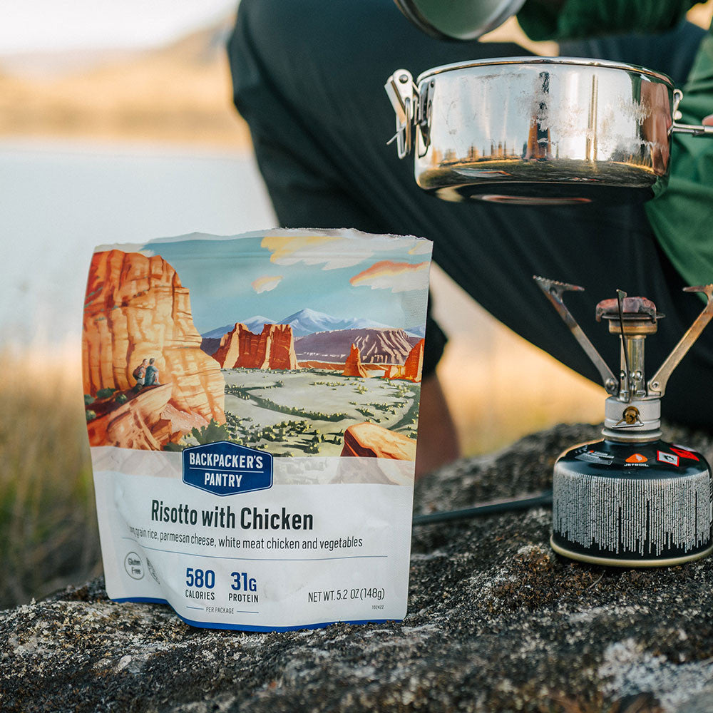 RISOTTO AVEC POULET - 1 PORTION - BACKPACKERS PANTRY - PLEIN AIR CAMPING ET SURVIE - NOURRITURE