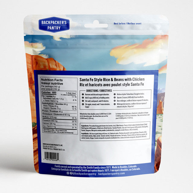 RIZ ET HARICOTS AVEC POULET STYLE SANTA FE - 1 PORTION - BACKPACKERS PANTRY - PLEIN AIR CAMPING ET SURVIE - NOURRITURE