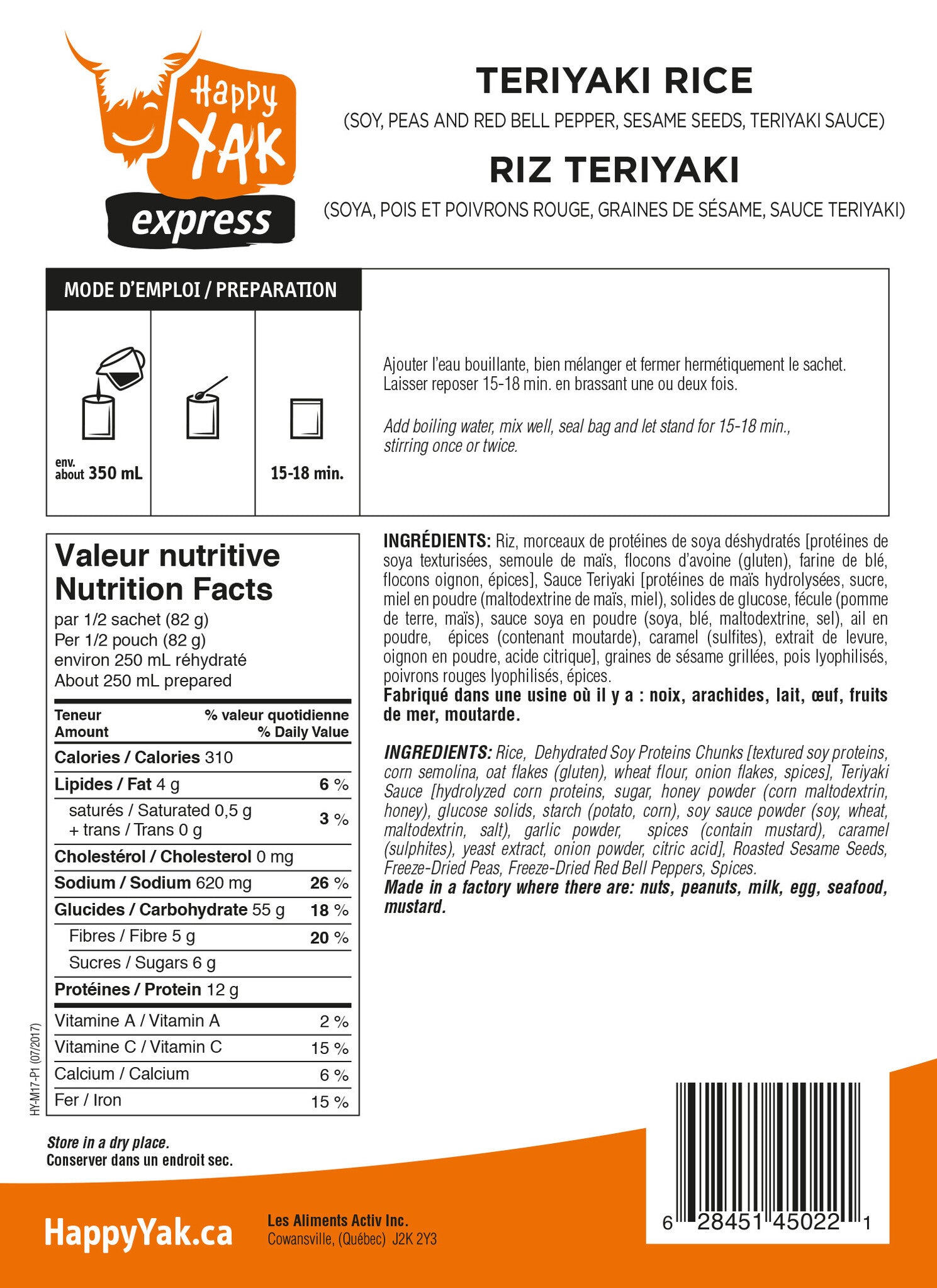 RIZ TERIYAKI HAPPY YAK - PLEIN AIR CAMPING ET SURVIE - NOURRITURE