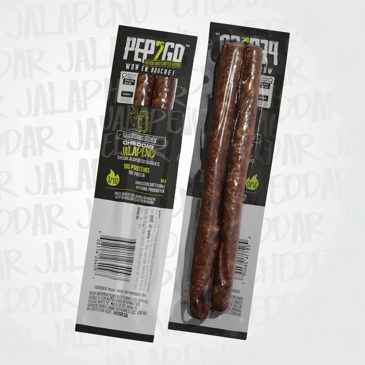 SAUCISSON SEC PEP2GO CHEDDAR ET JALAPEÑO - PLEIN AIR CAMPING ET SURVIE - NOURRITURE