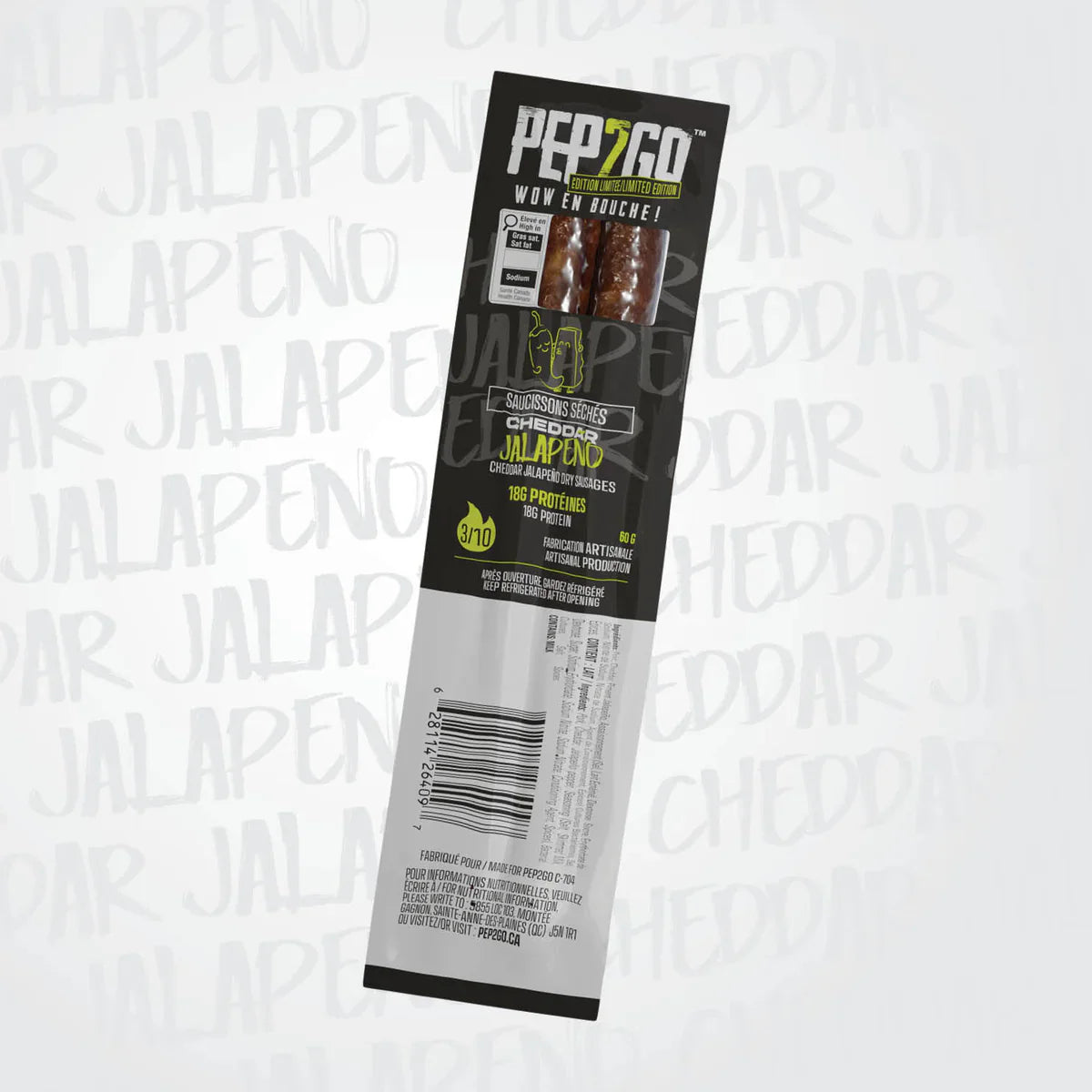 SAUCISSON SEC PEP2GO CHEDDAR ET JALAPEÑO - PLEIN AIR CAMPING ET SURVIE - NOURRITURE